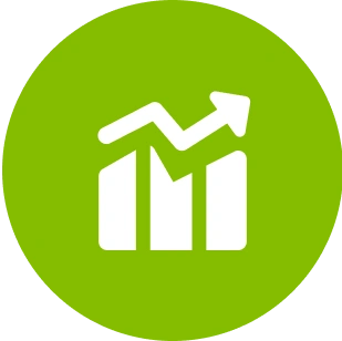 Green circle with white upward trending graph.